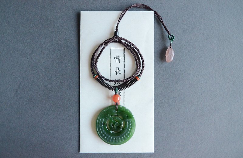 【聚】天然和田碧玉雕刻龙凤纹传统古典项链 - 项链 - 玉石 绿色