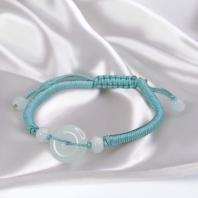 【愿·平安】冰种翡翠平安扣编织手链 | 天然A货翡翠 | 送礼 - 手链/手环 - 玉石 透明