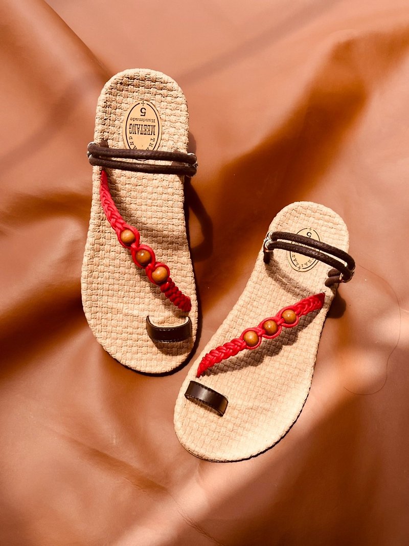 Summer sandals red macrame shoes para rubber sole boho sandal bohemian style - 男女凉鞋 - 乳胶 红色