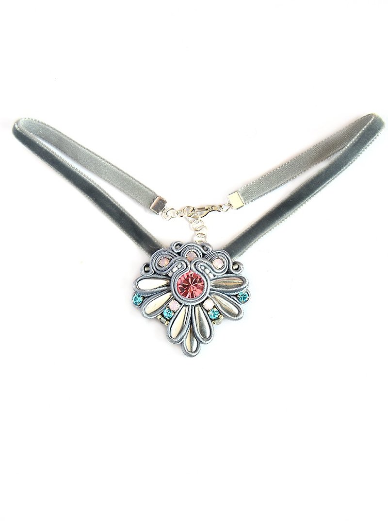 Necklace Choker necklace with pendant  in silver gray color - 项链 - 其他材质 银色