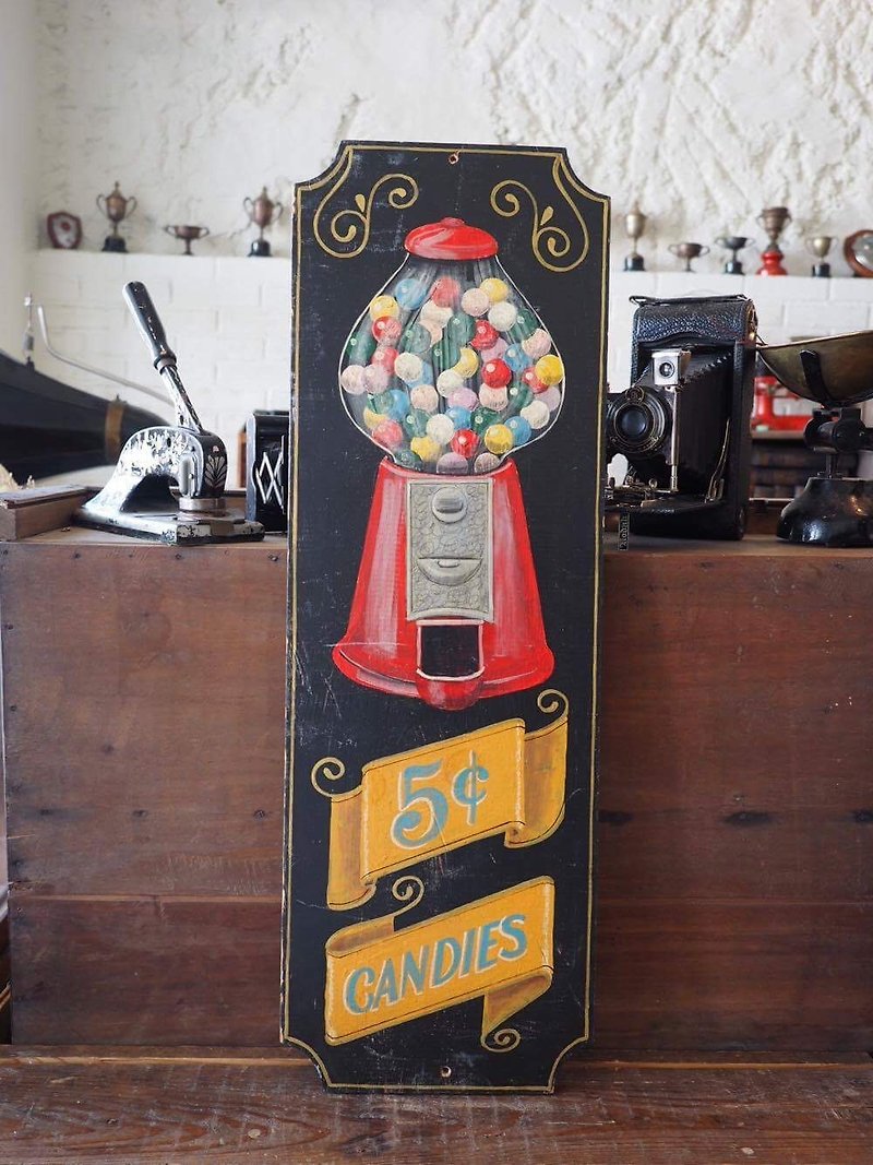 美国艺术家手绘实木糖果机广告板 后有签名 JS - 摆饰 - 木头 多色