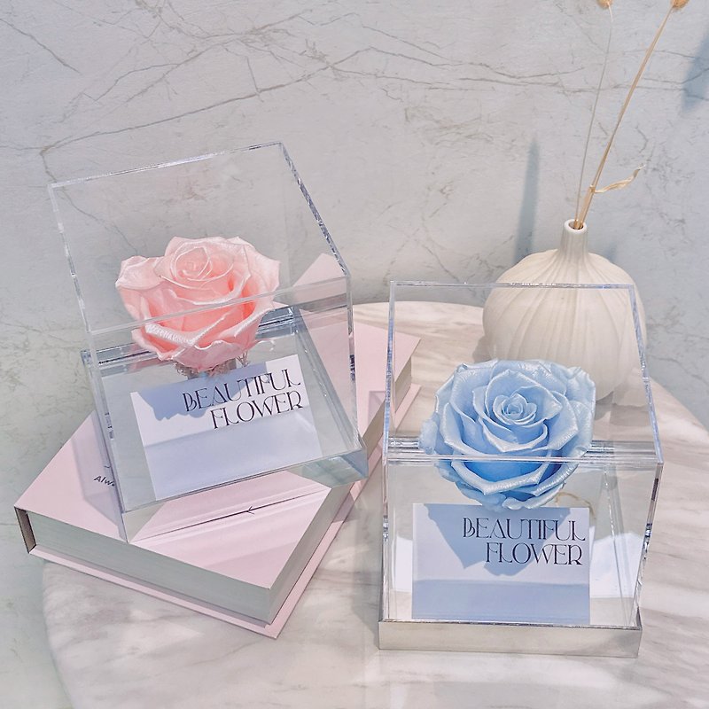 单朵永生镜面玫瑰花盒 情人节礼物 生日礼物 - 干燥花/捧花 - 植物．花 