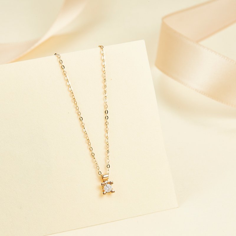 【轻珠宝】 纯18K简约单颗钻石项链吊坠 定制化设计订制 P005 - 锁骨链 - 钻石 银色