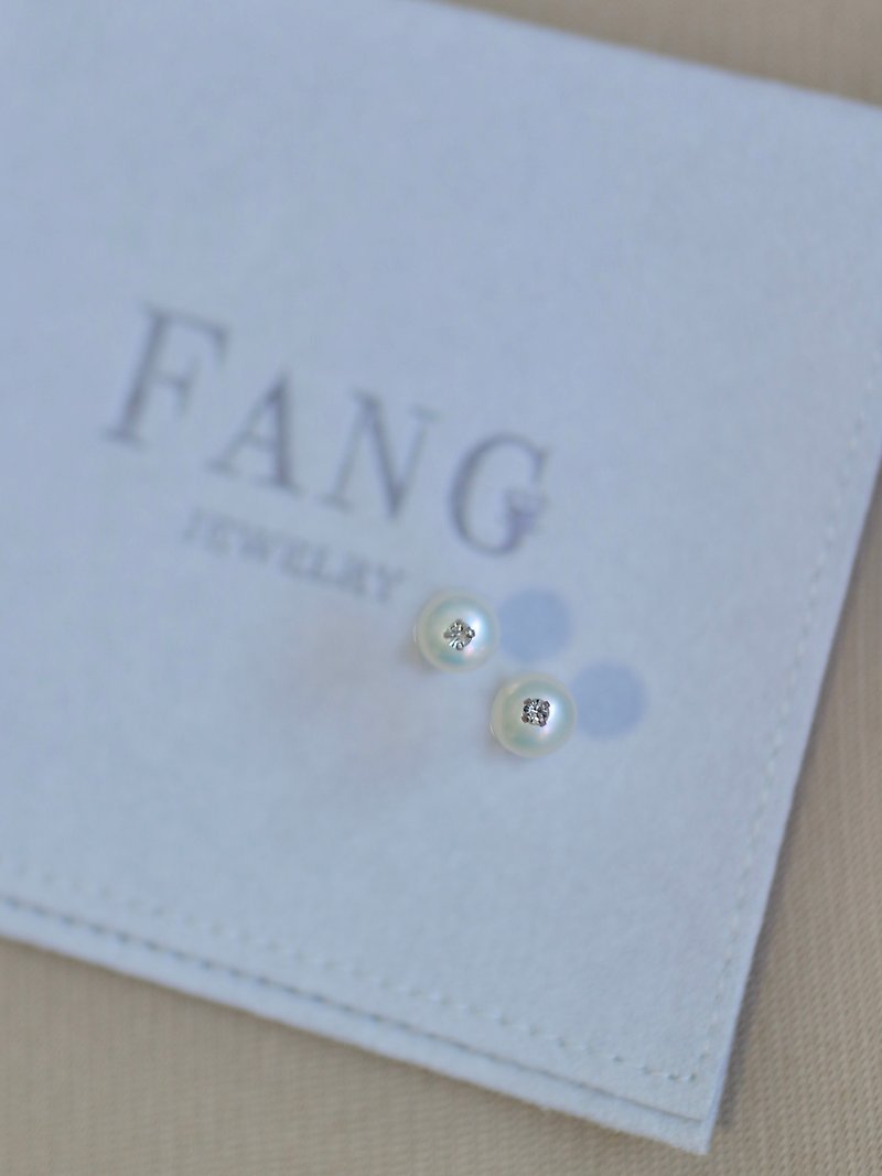 【闪耀月光】珍珠单钻纯银耳环 - 耳环/耳夹 - 珍珠 白色