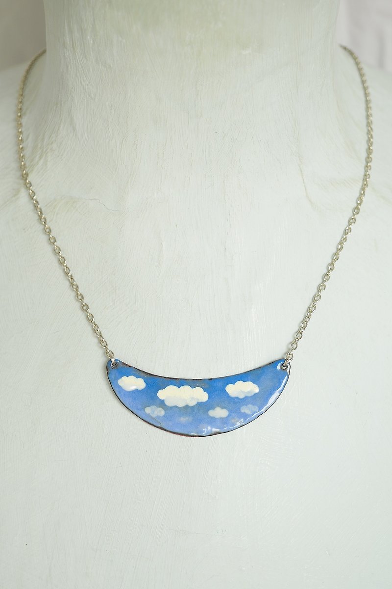 Cloud In The Sky Necklace, Cloud Jewelry, Enamel Necklace, Airplane Necklace, - 项链 - 珐琅 蓝色
