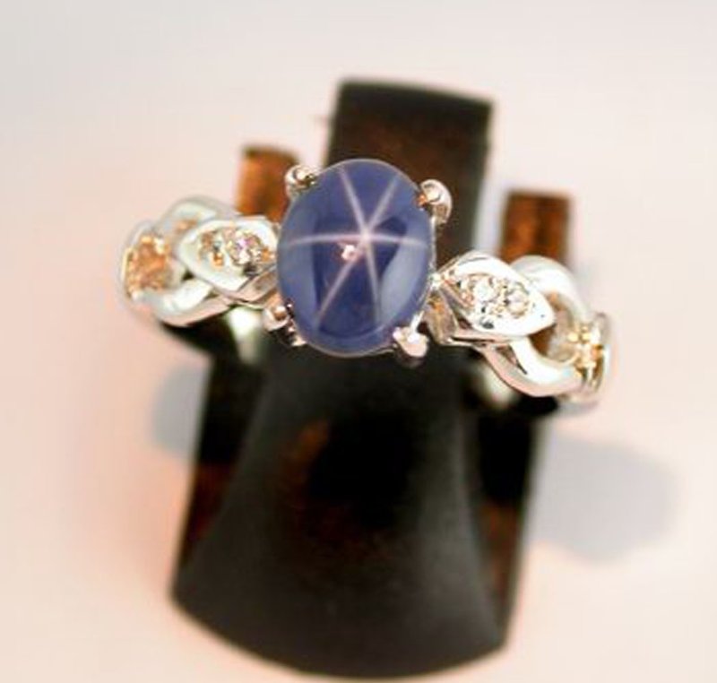 3.28 ct Natural star blue sapphier ring silver sterling size 7.0 free resize - 戒指 - 纯银 白色
