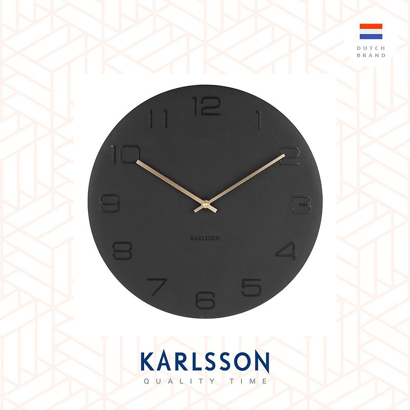 荷兰Karlsson wall clock Vigorous black 黑色仿皮革挂钟 - 时钟/闹钟 - 人造皮革 黑色