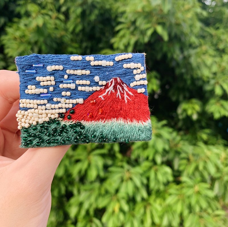 凯风快晴浮世绘 红色富士山 扣针