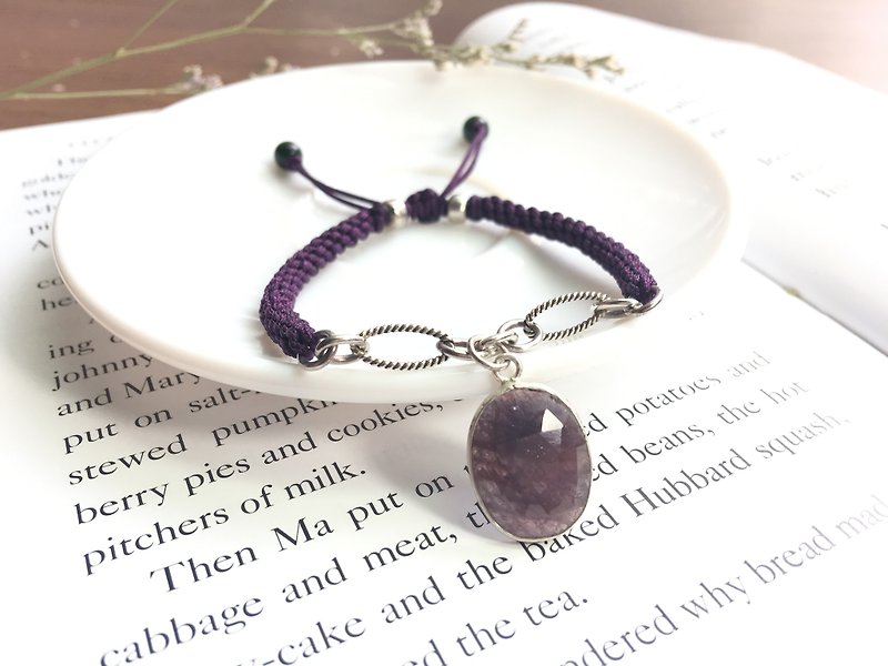 Ops Silver Dainty Gemstone lucky purple bracelet- 玉髓/纯银/绳编/限定/宝石/幸运石/紫色/幸运 - 手链/手环 - 棉．麻 紫色