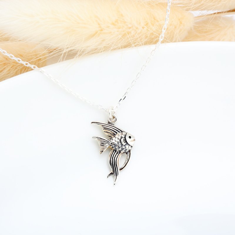 幸福 神仙鱼 热带鱼 Angelfish s925 纯银 项链 生日 情人节 礼物 - 项链 - 纯银 银色