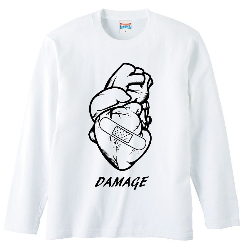 ロングスリーブTシャツ / Damage (heart) - 男装上衣/T 恤 - 棉．麻 白色