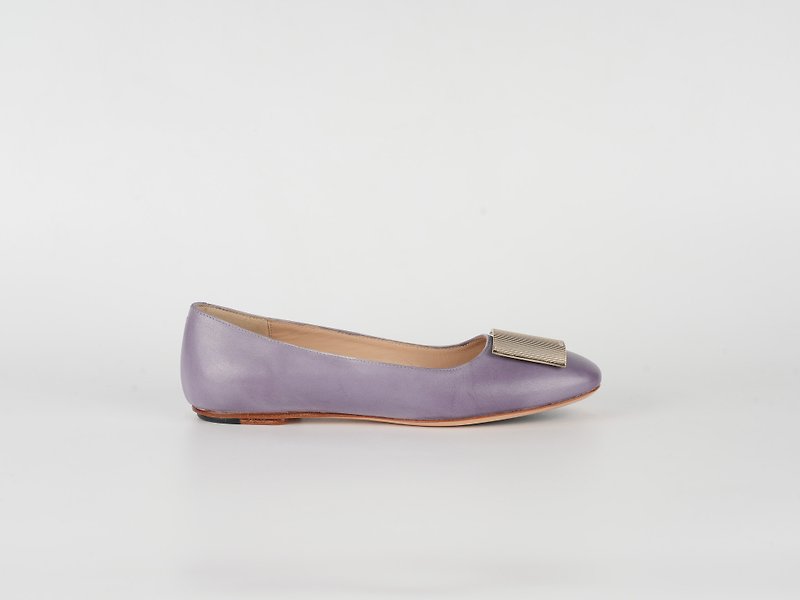 金属饰扣平底鞋 - 丁香紫 37.5 - 芭蕾鞋/娃娃鞋 - 真皮 紫色
