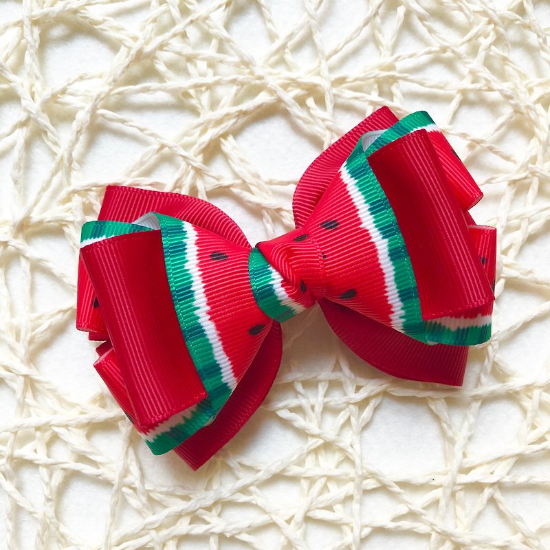 西瓜造型蝴蝶结弹簧夹 - 发饰 - 其他材质 红色