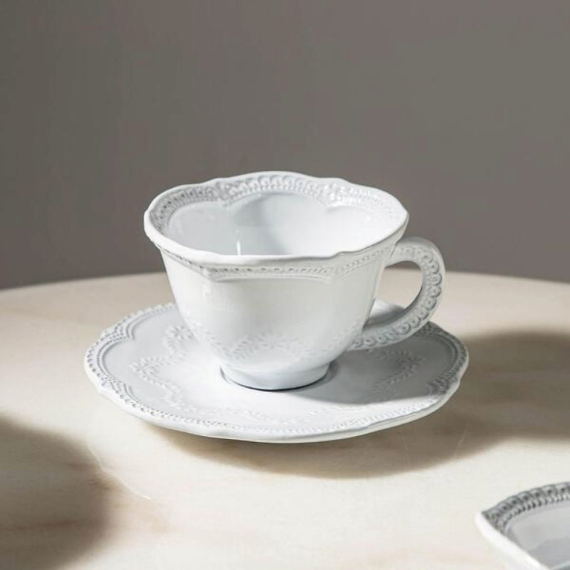 意大利 VBC casa │ 蕾丝系列 240 ml 花茶杯盘组 / 米白色 - 茶具/茶杯 - 陶 白色