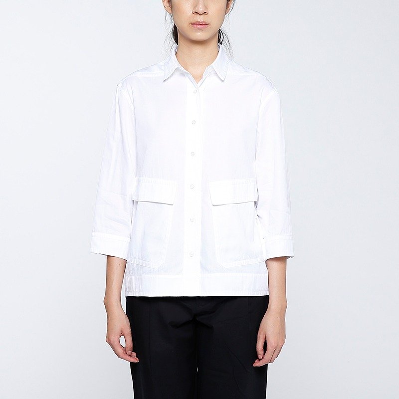 【换季特卖】短版胶原蛋白罩衫 - 女装衬衫 - 棉．麻 白色