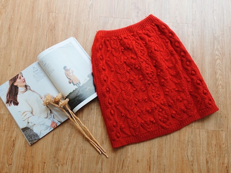 Vintage下着 / 冬季毛线编织裙 no.95 - 裙子 - 其他材质 红色