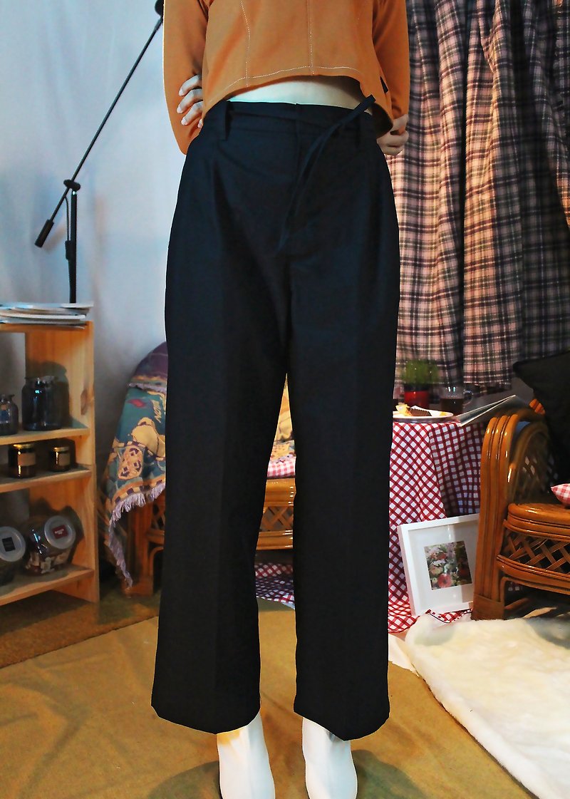 多褶宽版长裤 - 黑色 - 女装长裤 - 棉．麻 黑色