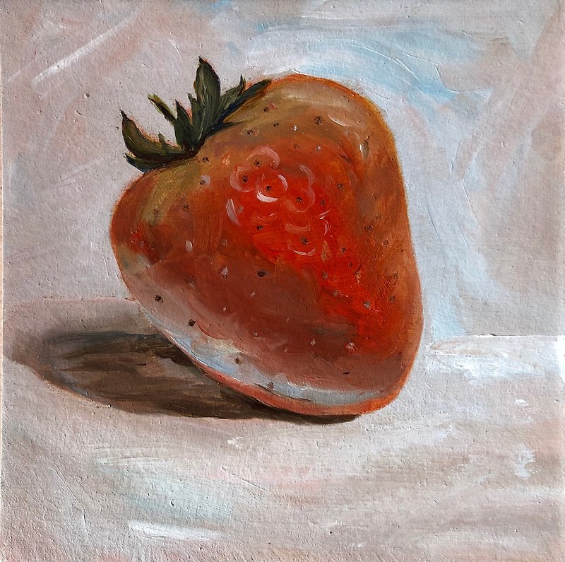 Strawberry still life original oil painting wall art painting kitchen painting - 墙贴/壁贴 - 其他材质 红色