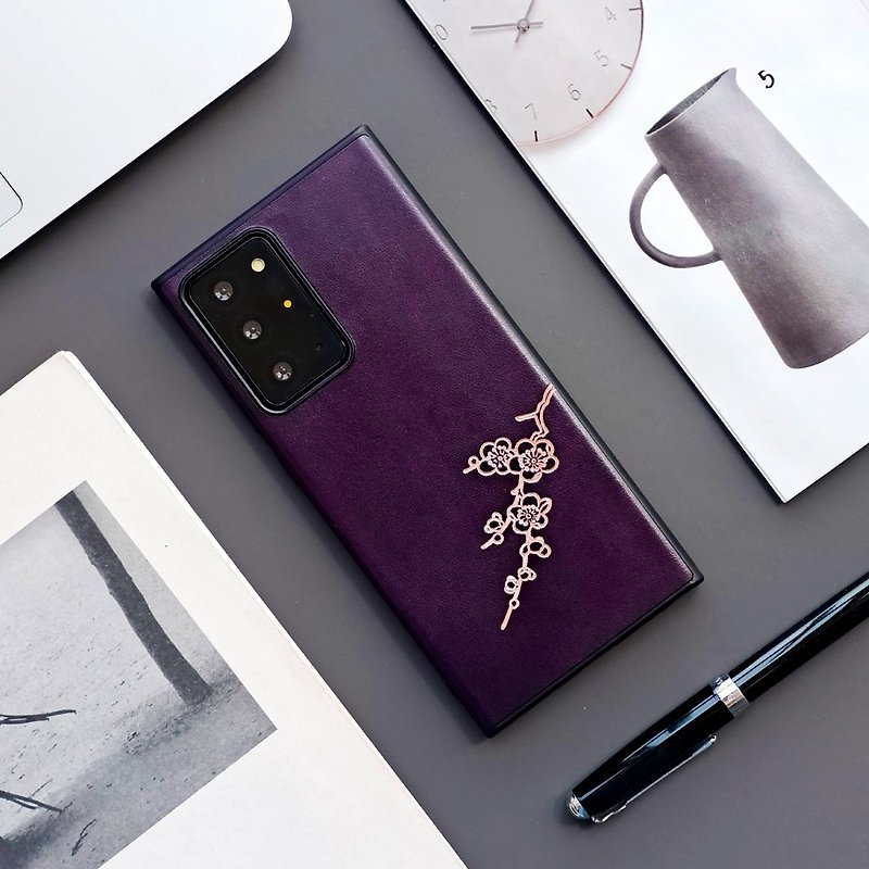 梅 紫色 三星 Samsung 真皮手机壳 保护套 后盖全包防摔 - 手机壳/手机套 - 真皮 紫色
