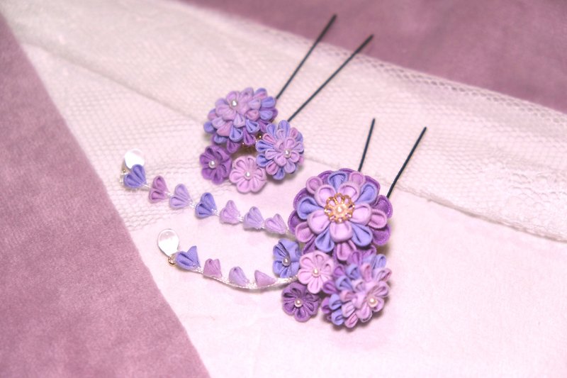 细工花传统发饰 紫色 - 发饰 - 棉．麻 紫色