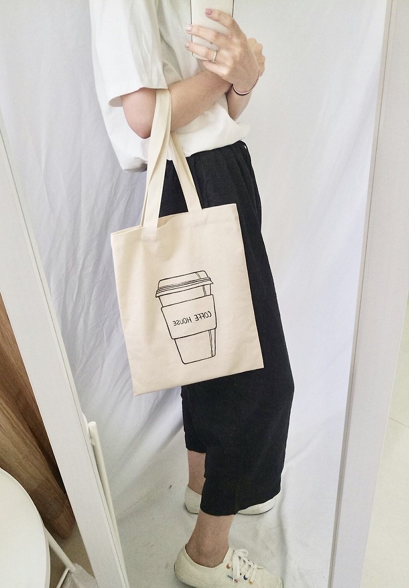 手绘帆布包 来杯咖啡 - 手提包/手提袋 - 其他材质 白色