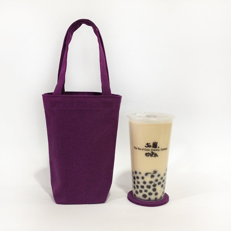 有杯垫的饮料提袋/ 紫罗兰   母亲节特别价 限量 - 随行杯提袋/水壶袋 - 棉．麻 紫色