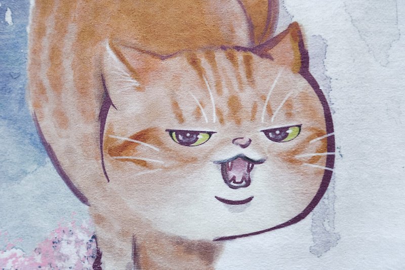胖猫图 Crouching Cat 长毛巾 水彩画 下山猫图 猫到功成 - 沐浴用品 - 聚酯纤维 白色