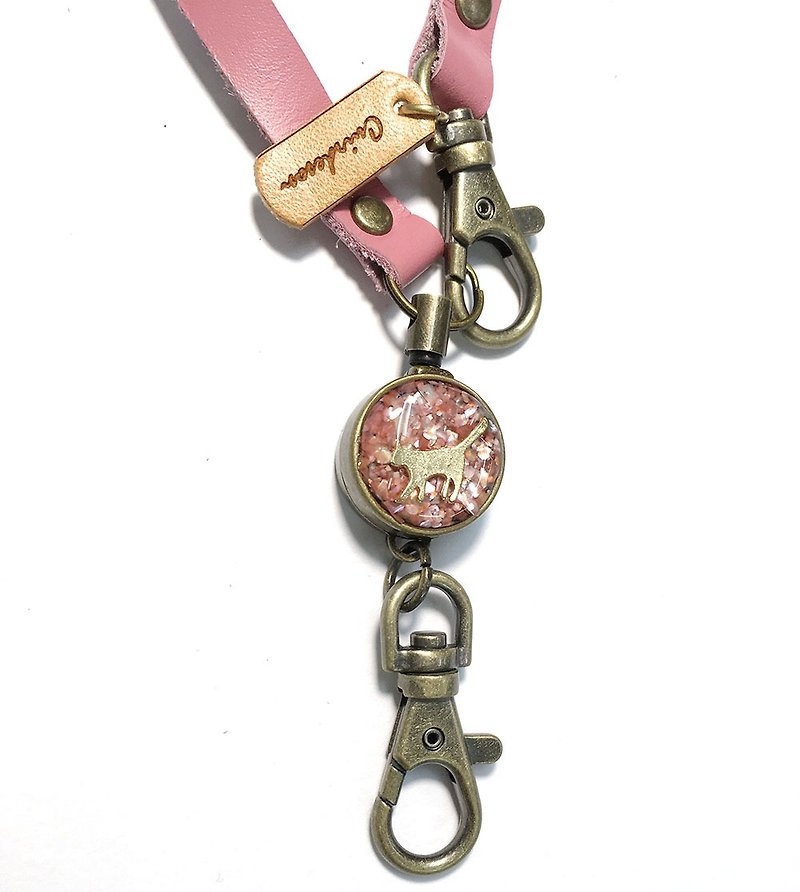 リールキーホルダー　キーホルダー　リール　パスケース　定期入れ　キーケース　日本製　ねこ　猫　ネコ　革 - 钥匙链/钥匙包 - 真皮 粉红色