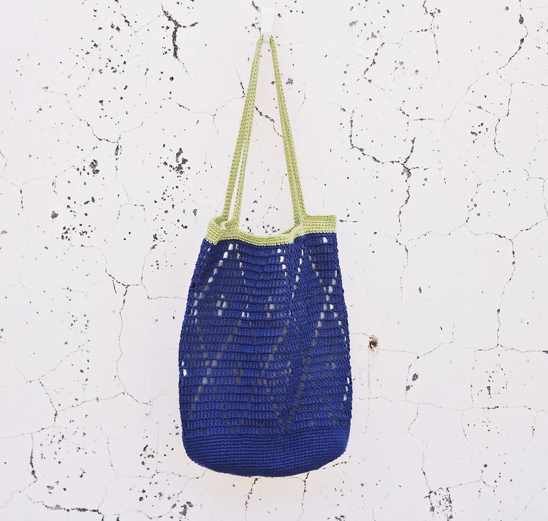 【订制】Handmade手工编织/黄麻绳编织网袋/购物袋/肩背包/苎麻包 - 手提包/手提袋 - 棉．麻 蓝色