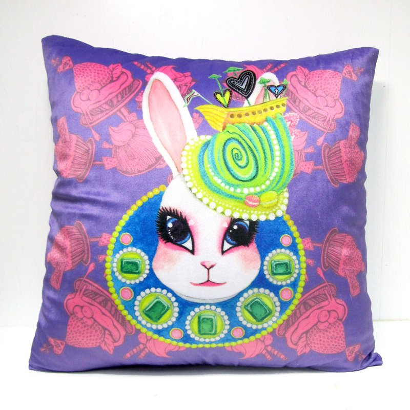 《Gookaso》紫罗兰色 兔子皇后 卡通印花抱枕 45x45cm 原创设计 - 枕头/抱枕 - 聚酯纤维 紫色