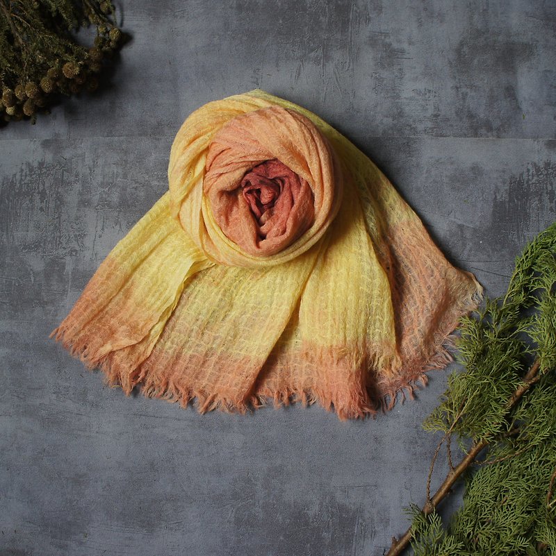植物染纯羊毛围巾－橙色星空 - 围巾/披肩 - 羊毛 橘色