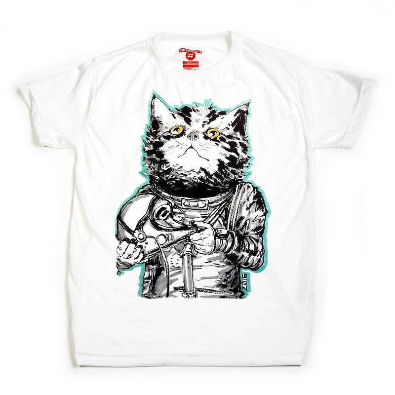 Astronaut cat unisex men woman cotton mix Chapter One T-shirt - 男装上衣/T 恤 - 棉．麻 白色