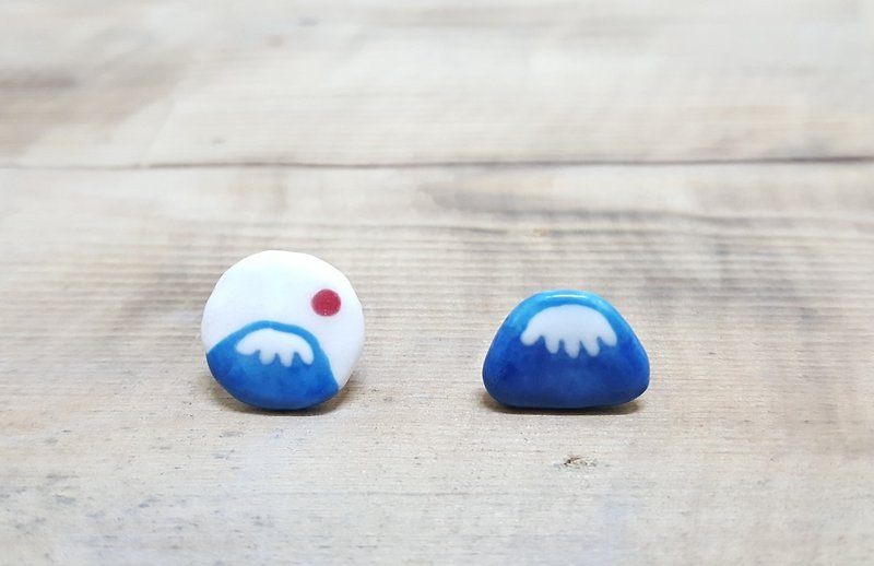 富士山  陶瓷耳环 - 耳环/耳夹 - 瓷 蓝色