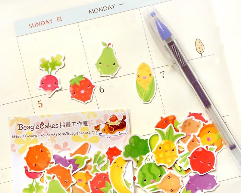 蔬菜水果贴纸: 手帐贴纸系列60入- Fruits &amp; Vegetables Stickers