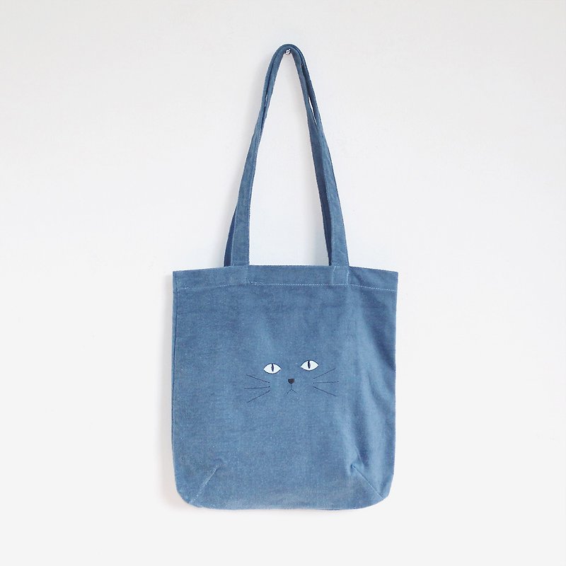猫咪手提包-蓝色 - 手提包/手提袋 - 棉．麻 蓝色