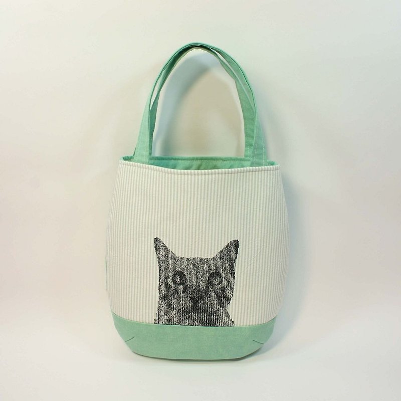 刺绣 手提包01-猫 - 手提包/手提袋 - 棉．麻 绿色
