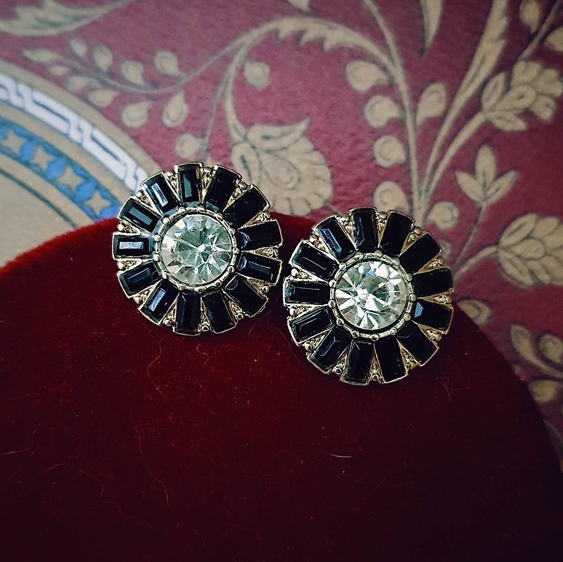 复古耳环 | 古典华丽钻石花 | CBC023 - 耳环/耳夹 - 其他材质 黑色