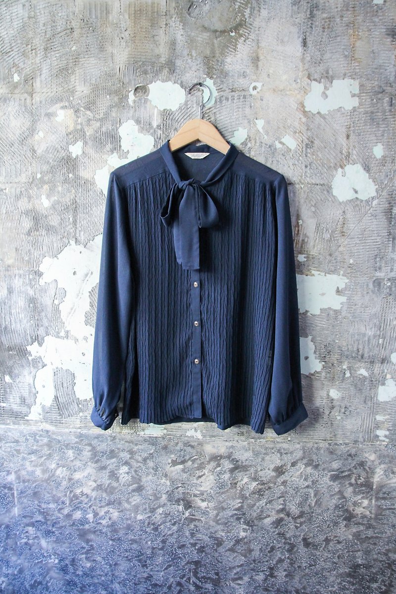袅袅百货公司-Vintage 日本蓝色素雅纹理衬衫 - 女装衬衫 - 其他材质 