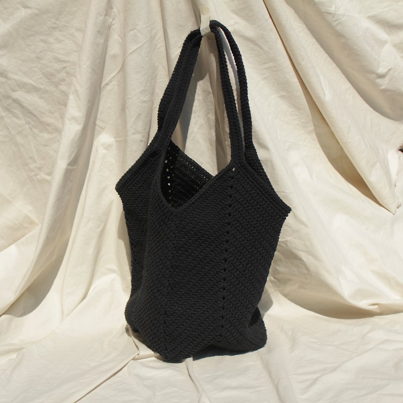 Tote bag ,Market bag ,Black Crochet bag ,Shopping bag - 手提包/手提袋 - 棉．麻 黑色