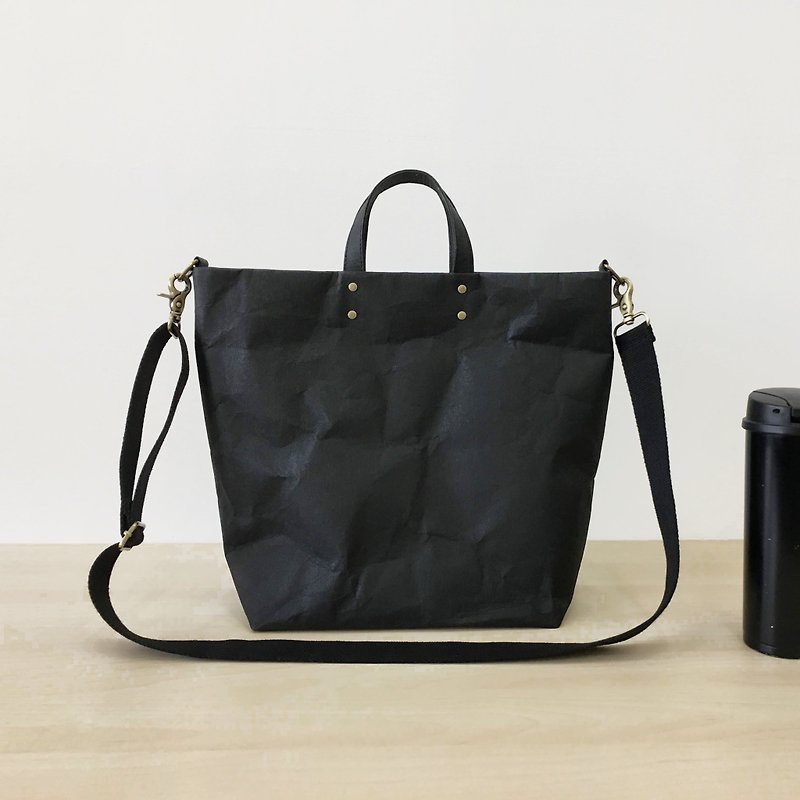 可水洗纸黑色托特包(通勤包、公文包、书包、手提包、斜背包)
