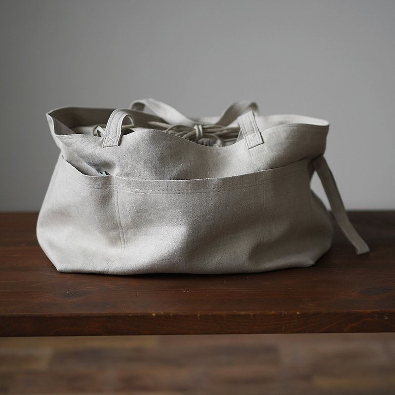 wafu - 折疊購物袋 Midweight Linen Reusable Grocery Bag / Flax Beige z007d-amn1 - 其他 - 亚麻 卡其色