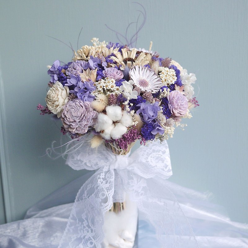 婚礼典藏-梦幻深浅紫白 干燥花 新娘捧花 (含捧花盒) - 干燥花/捧花 - 植物．花 紫色