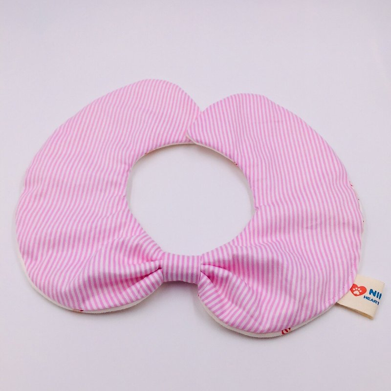 粉色条纹圆形造型围兜 二重纱 口水巾 弥月礼 - 围嘴/口水巾 - 棉．麻 粉红色