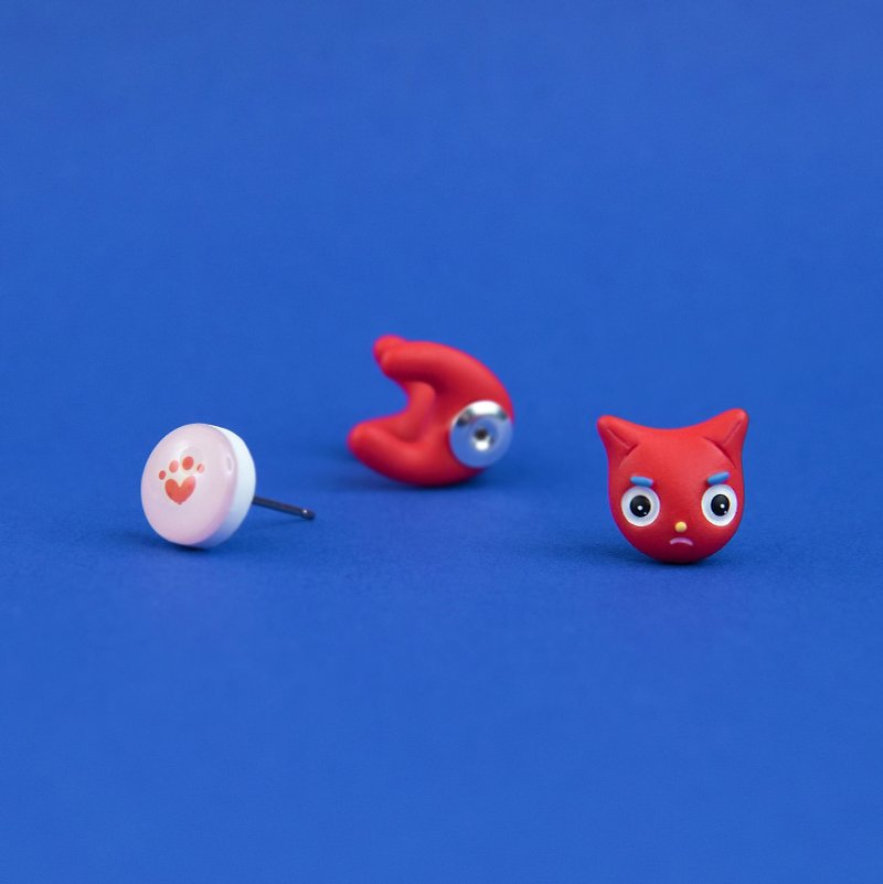 Sriracha Cat Earrings - Polymer Clay Jewelry, Cat Lovers Gift - 耳环/耳夹 - 粘土 红色