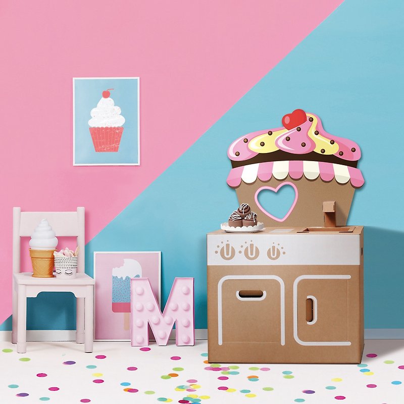 迷你厨房(附杯子蛋糕背板贴)  扮家家酒 亲子创意 礼物 环保玩具 - 玩具/玩偶 - 纸 咖啡色