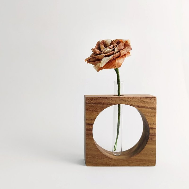 方圆试管花器 - 花瓶/陶器 - 木头 