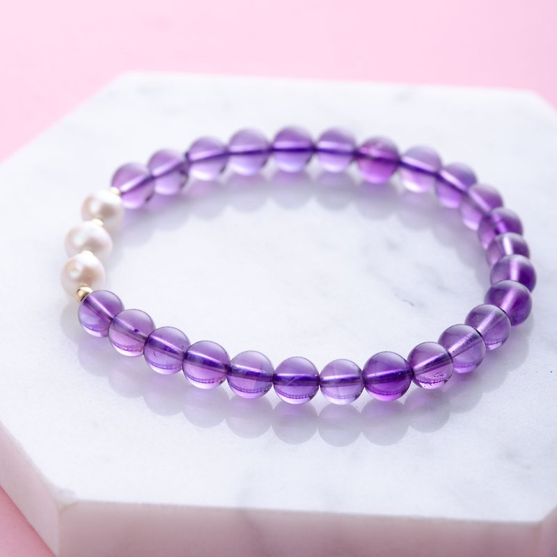 紫水晶珍珠14KGF手链 | 14K包金天然水晶手链 | 不褪色定制化礼物 - 手链/手环 - 水晶 粉红色