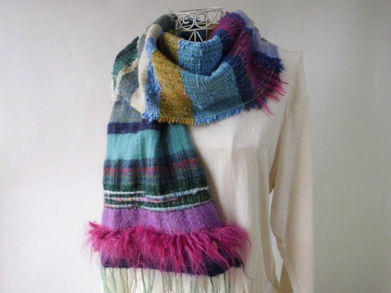 手織り・日本の冬・多色織りを楽しむ・ウール・カシミヤ・ロングストール - 丝巾 - 其他材质 多色
