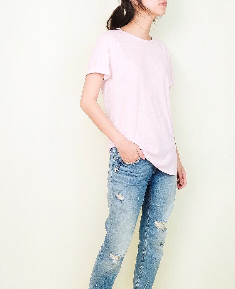 T-Shirt classic neck top - 女装 T 恤 - 棉．麻 