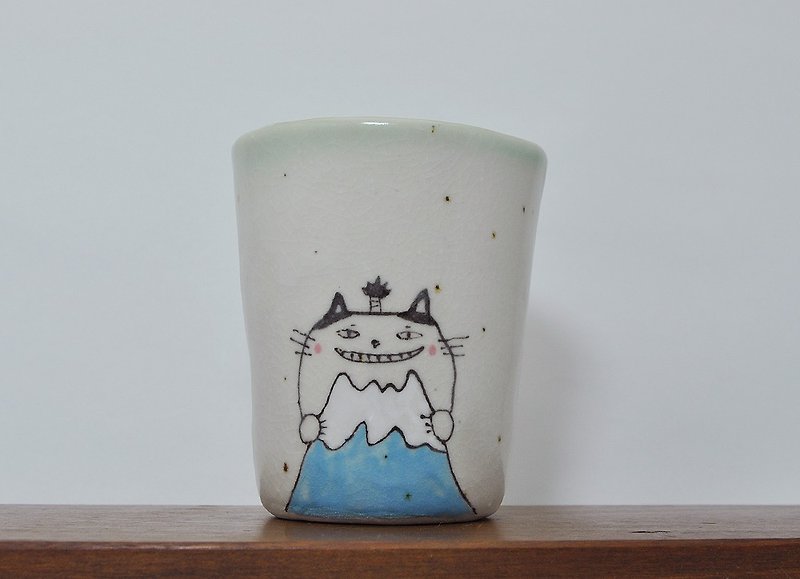 富士山とサムライ猫のタンブラー - 咖啡杯/马克杯 - 陶 白色